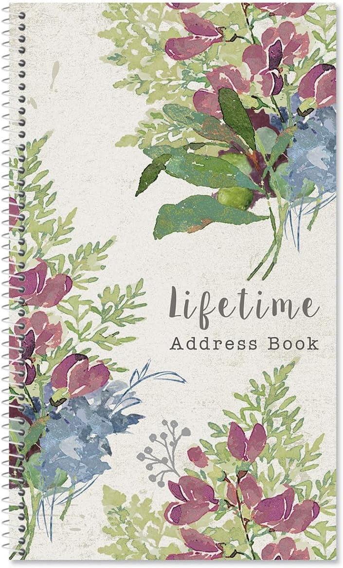 Current Fall Florals Address Book - 94 Pages; Small 5" x 8-1/2" Size for Purse or Office, Spiral Bound Soft Cover Organizer for Contacts, Addresses, Email, & Phone Numbers + 50 Replacement Stickers - Image 1